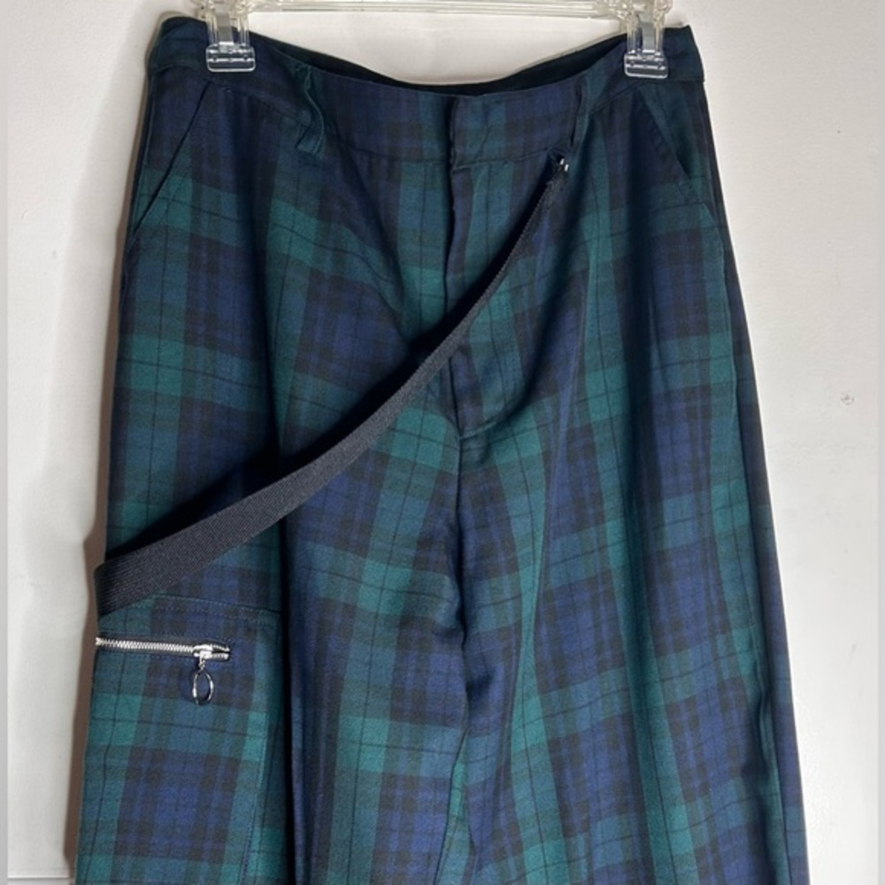 Forever 21 Green & Blue Plaid Single Suspender Ultra Hi-Waist Jogger Pant Large‎
